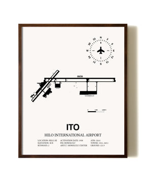 Hilo International Airport aviation print in walnut frame