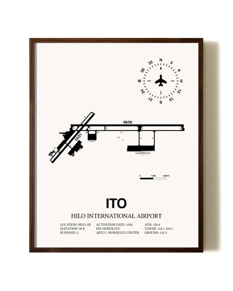 Hilo International Airport aviation print in walnut frame