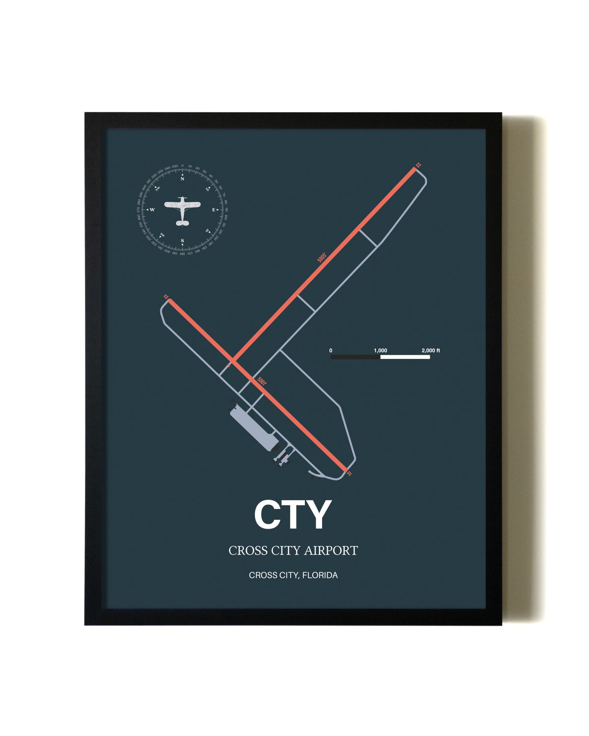 Slate Framed Cross City Airport wall art poster in black frame