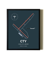 Slate Framed Cross City Airport wall art poster in black frame