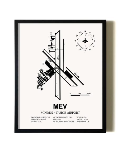 Framed Minden-Tahoe Airport wall art poster in black frame