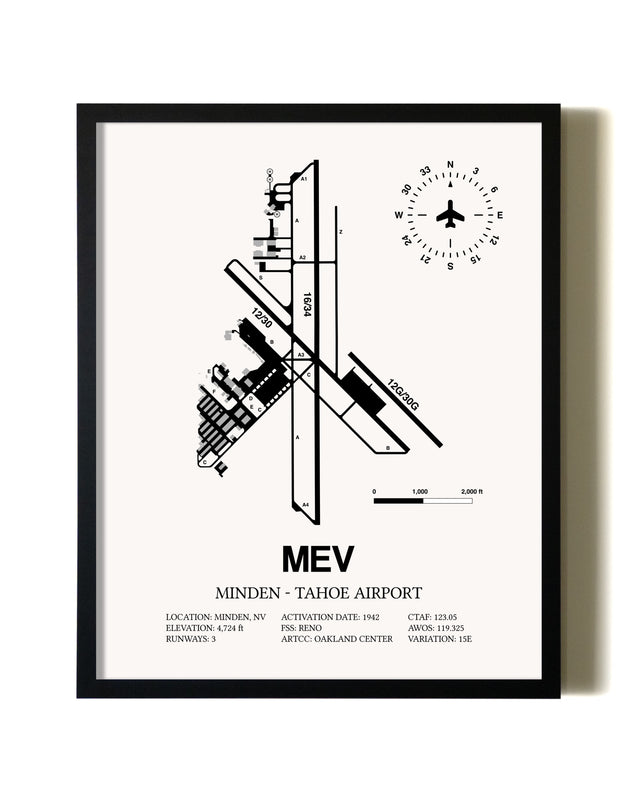 Framed Minden-Tahoe Airport wall art poster in black frame