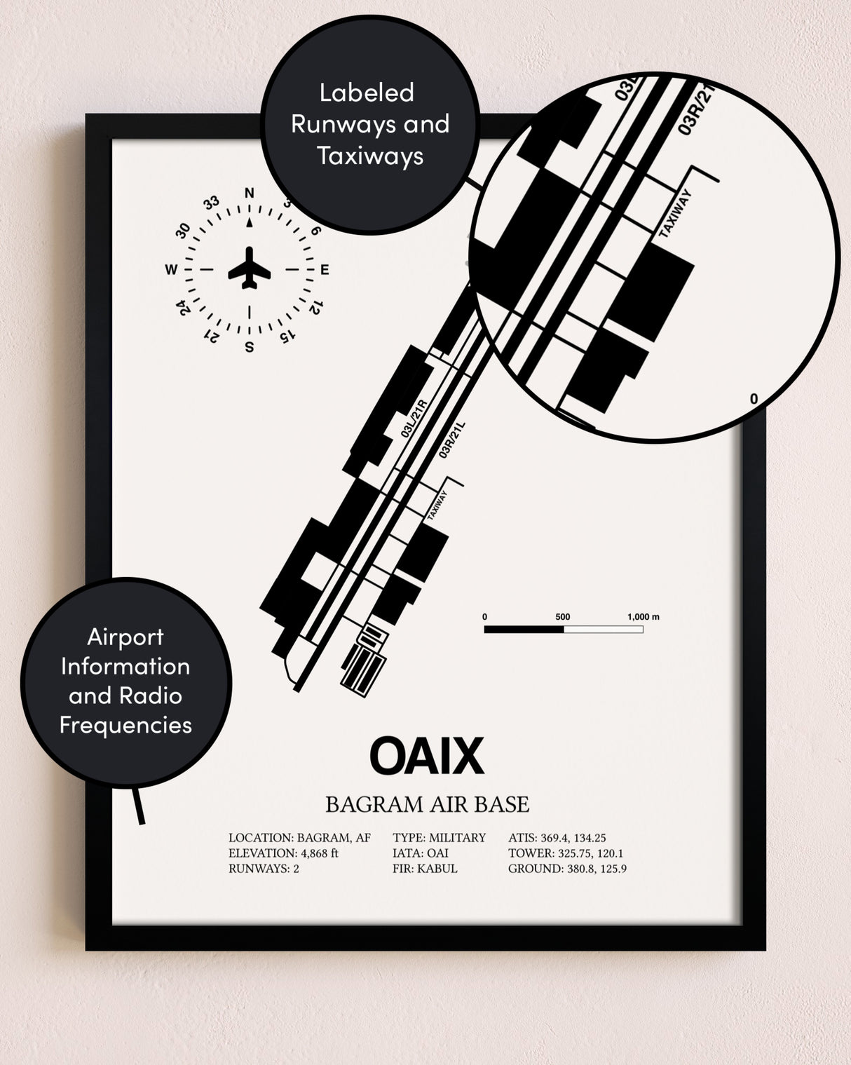 Framed Bagram Air Base layout wall art poster