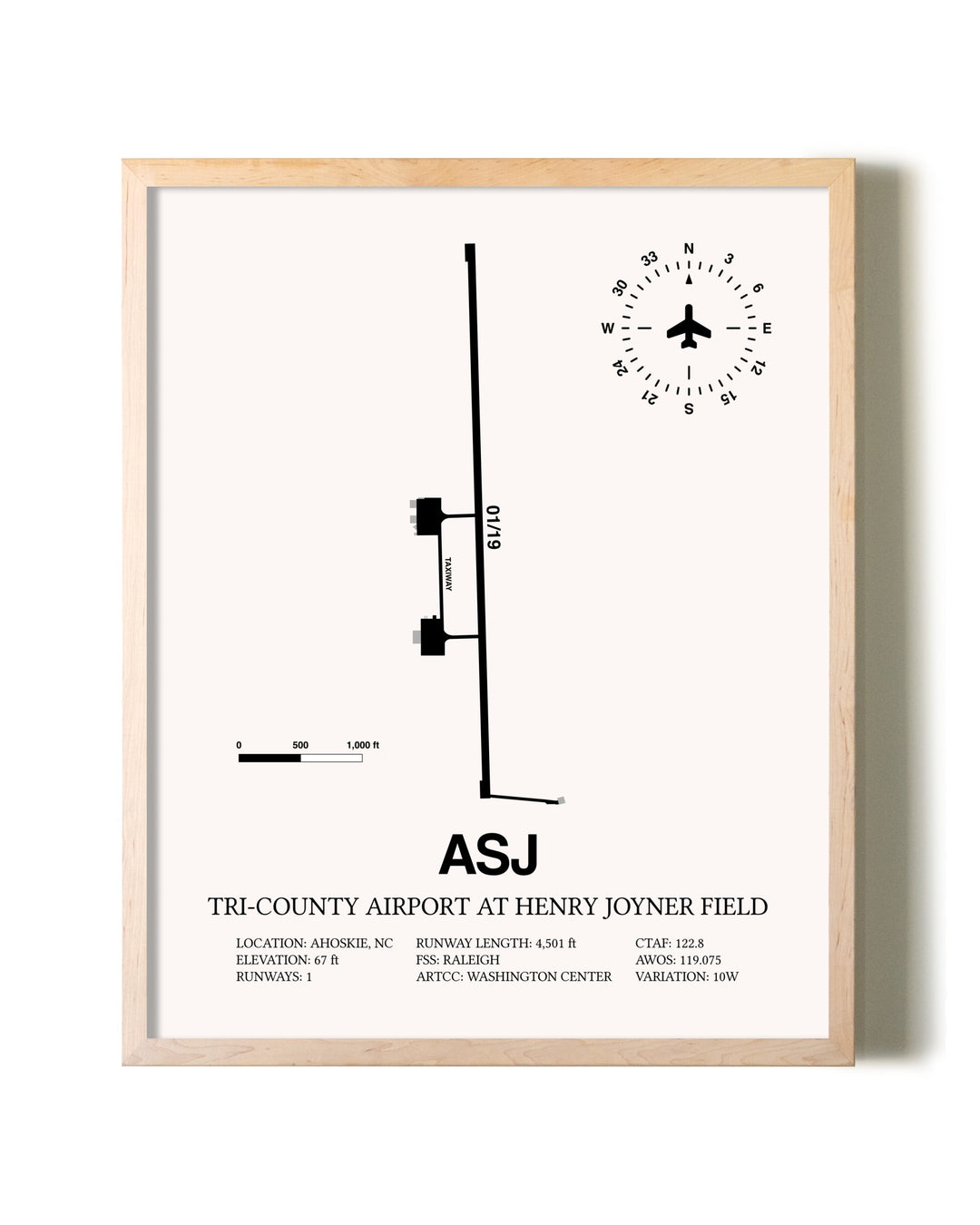 Tri-County Airport At Henry Joyner Field framed wall art in white frame