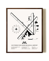 Southern Wisconsin Regional Airport aviation print in walnut frame