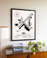 Bradley International Airport aviation wall décor in black wood frame