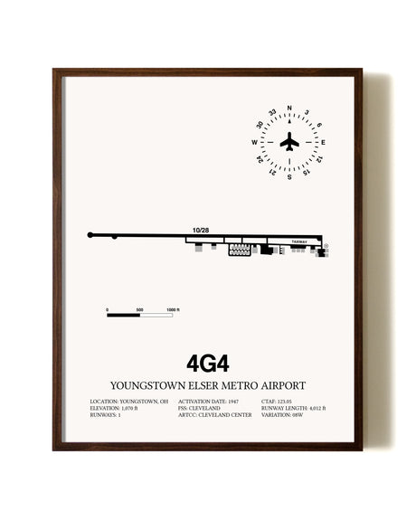Youngstown Elser Metro Airport aviation print in walnut frame