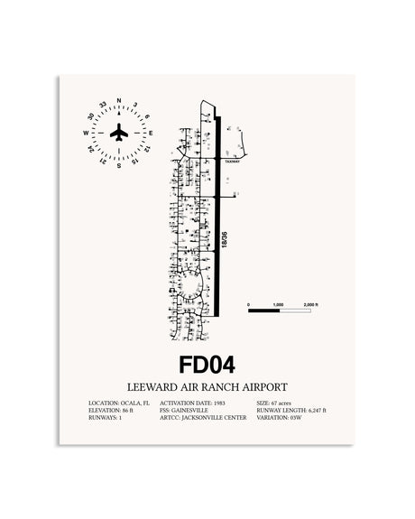 Gray Leeward Air Ranch Airport framed poster displayed in an airplane hangar