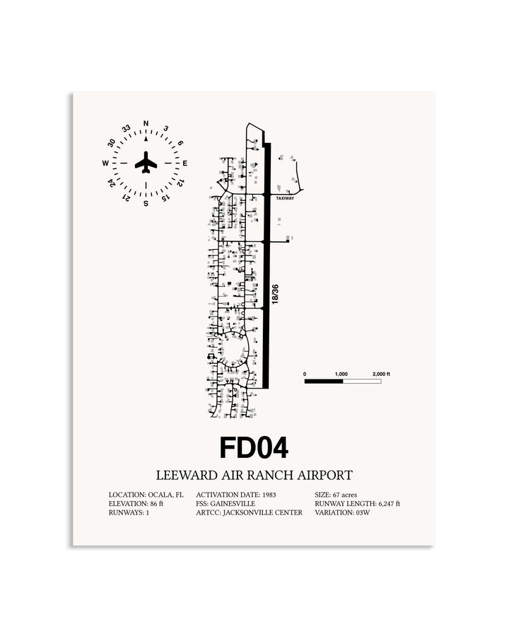 Gray Leeward Air Ranch Airport framed poster displayed in an airplane hangar