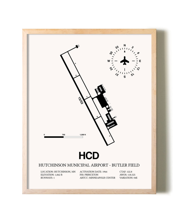 Hutchinson Municipal Airport-Butler Field framed wall art in white frame