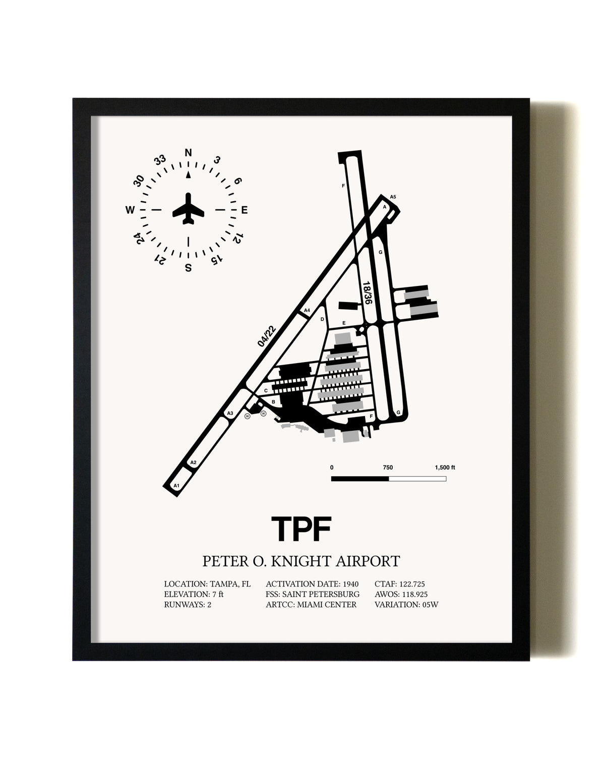 Framed Peter O. Knight Airport wall art poster in black frame