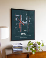 Framed OKC Will Rogers International Airport layout wall art poster