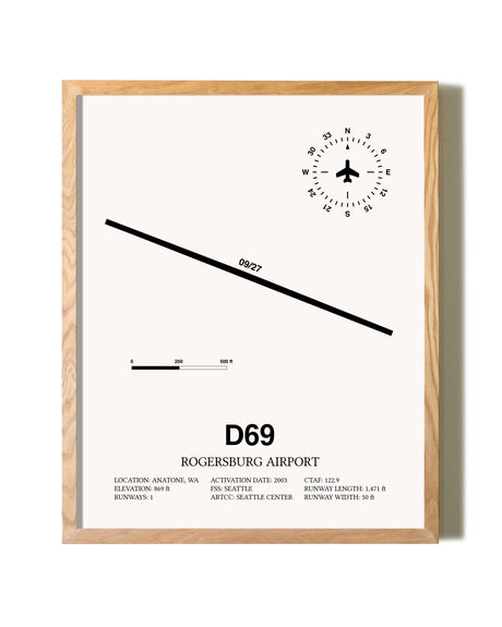 Rogersburg Airport framed print in natural wood frame