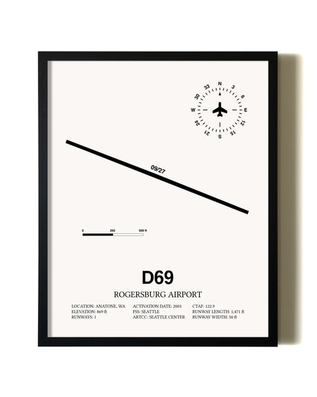 Framed Rogersburg Airport wall art poster in black frame