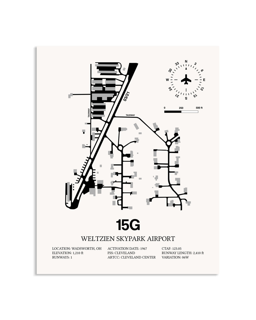 Gray Weltzien Skypark Airport framed poster displayed in an airplane hangar