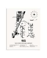 Gray Weltzien Skypark Airport framed poster displayed in an airplane hangar