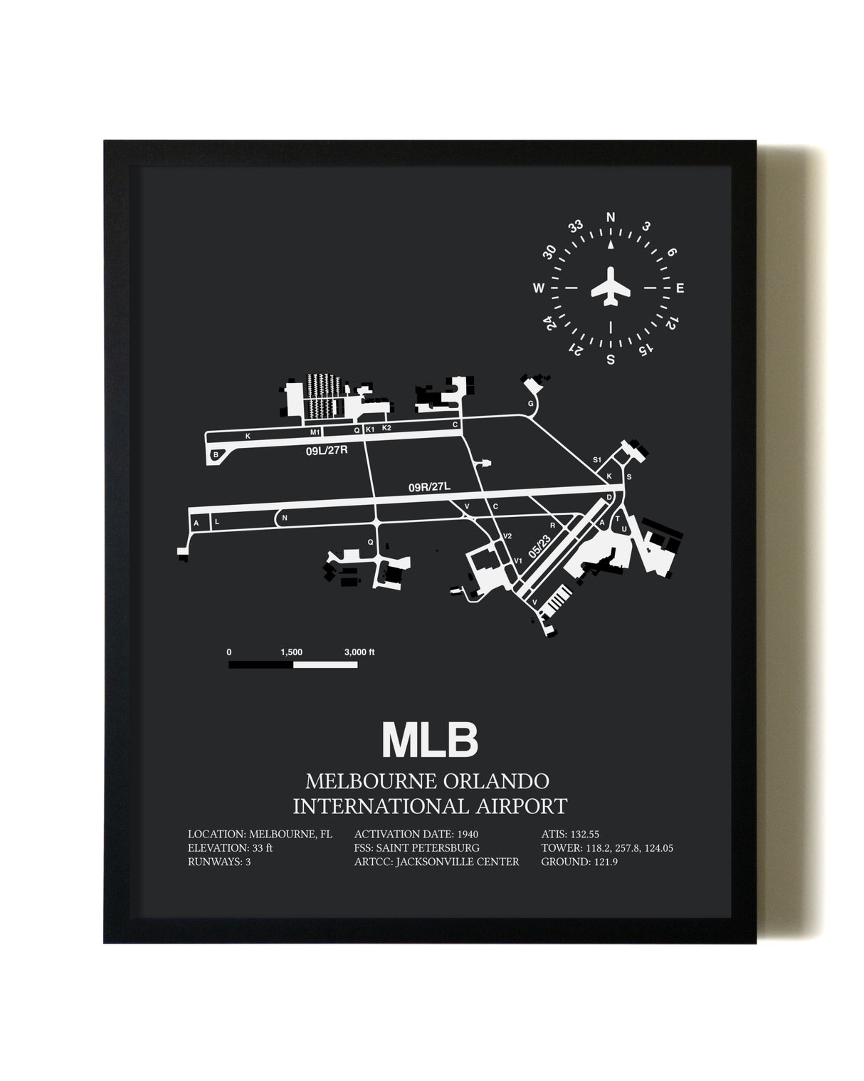 Unframed Melbourne Orlando International Airport map print poster