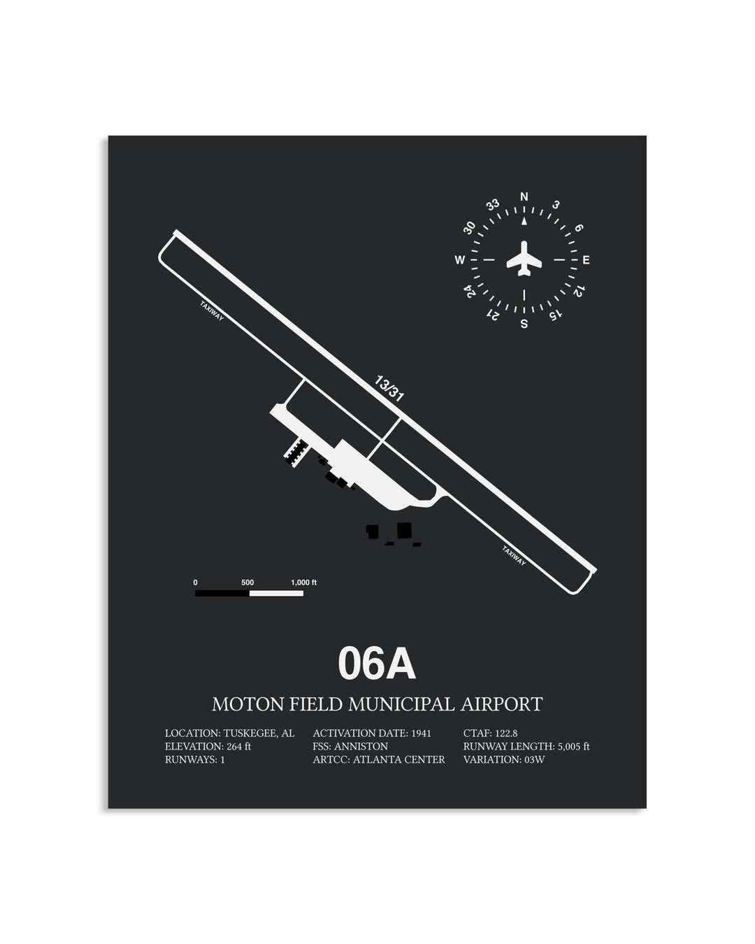Gray Framed Moton Field Municipal Airport layout wall art poster