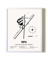Graham Municipal Airport airport map poster in oak frame