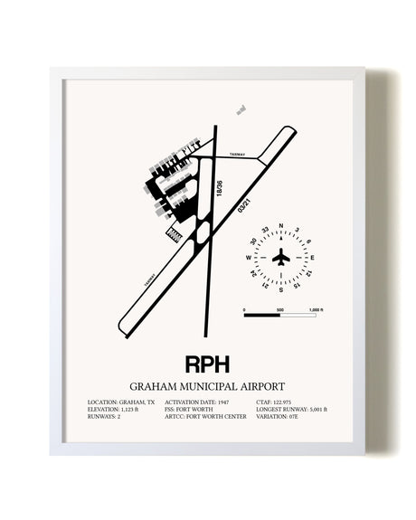 Graham Municipal Airport airport map poster in oak frame