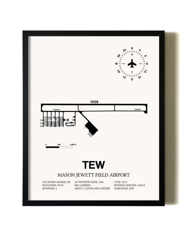 Framed Mason Jewett Field Airport wall art poster in black frame
