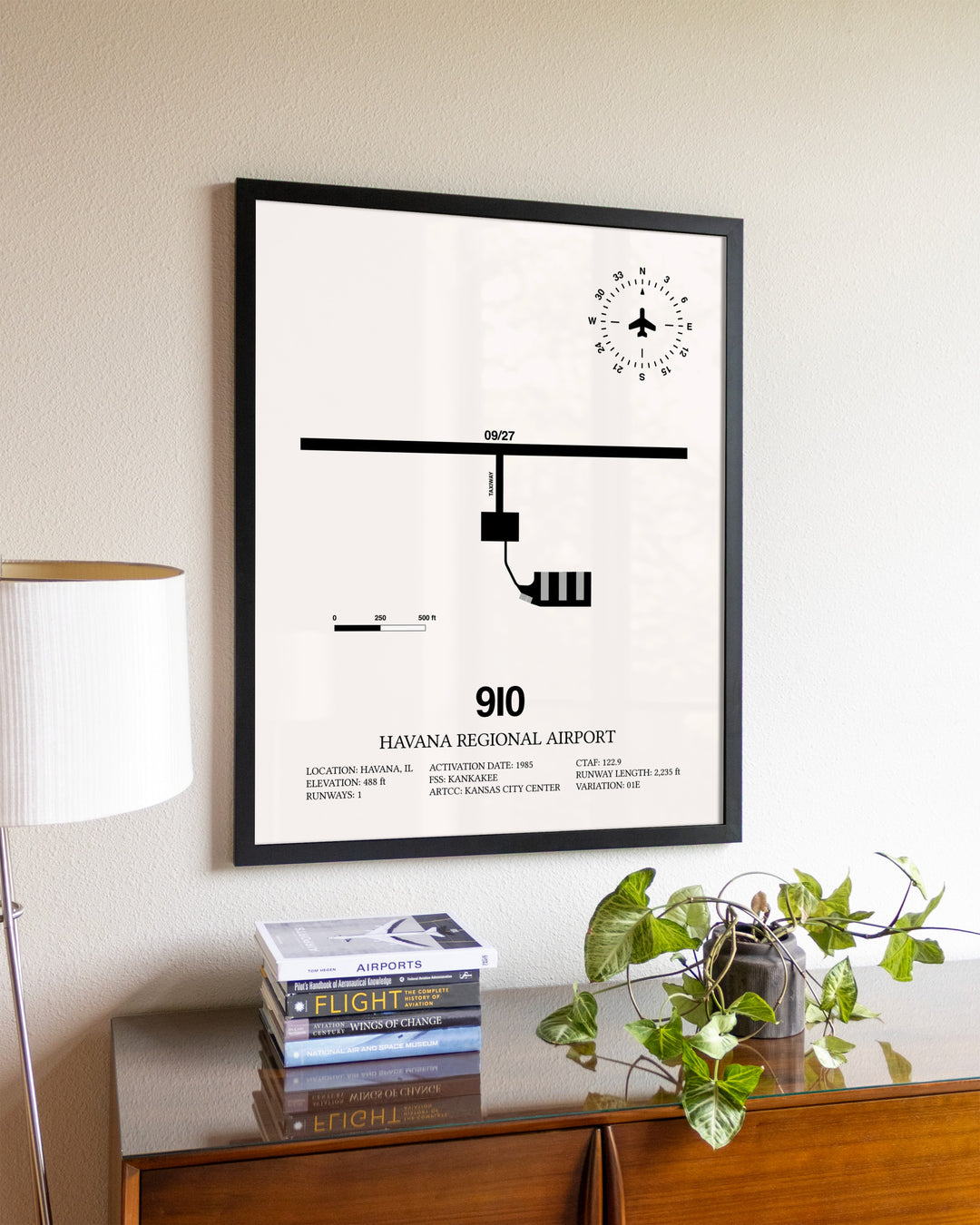 Havana Regional Airport aviation wall décor in black wood frame