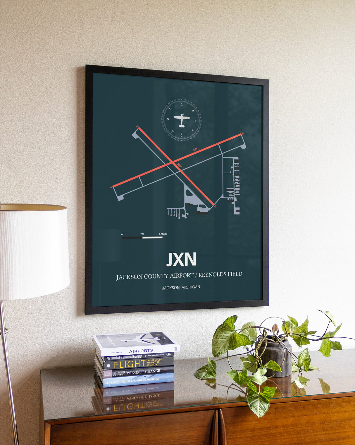 Framed Jackson County Airport/Reynolds Field layout wall art poster