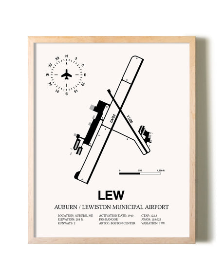 Auburn / Lewiston Municipal Airport framed wall art in white frame
