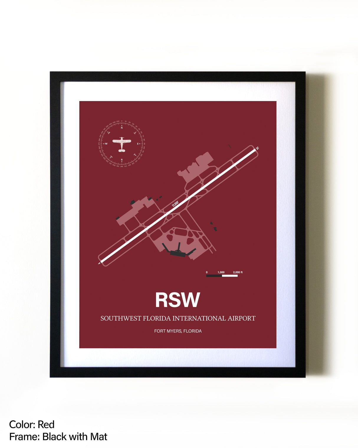 Southwest Florida International Airport aviation wall décor in black wood frame