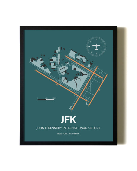Green John F. Kennedy International Airport aviation wall décor in black wood frame