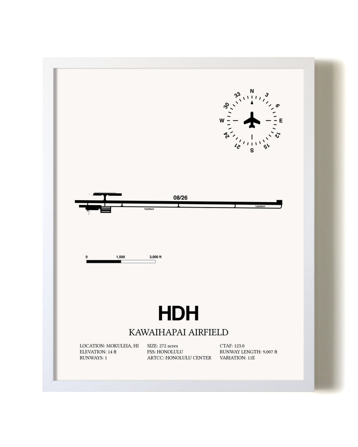 Kawaihapai Airfield airport map poster in oak frame