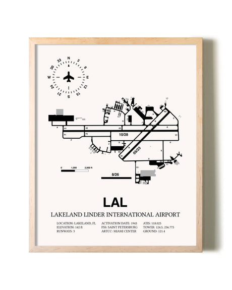 Lakeland Linder International Airport framed wall art in white frame