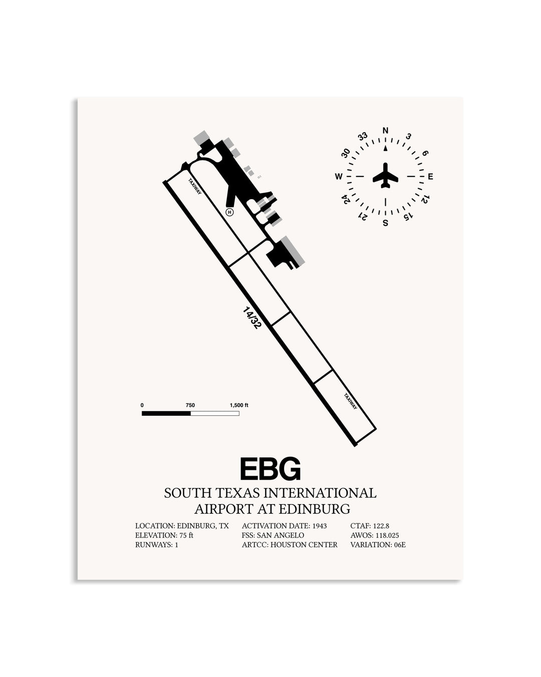 Gray South Texas International Airport At Edinburg framed poster displayed in an airplane hangar