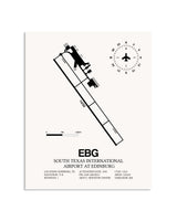 Gray South Texas International Airport At Edinburg framed poster displayed in an airplane hangar