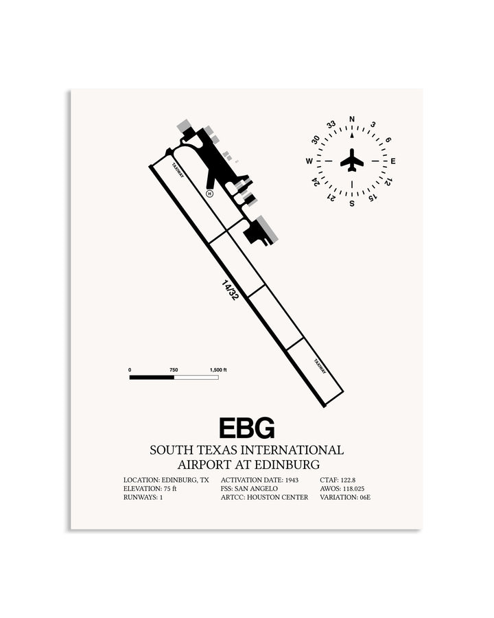 Gray South Texas International Airport At Edinburg framed poster displayed in an airplane hangar