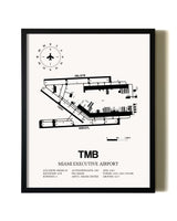 Framed Miami Executive Airport wall art poster in black frame