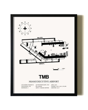 Framed Miami Executive Airport wall art poster in black frame