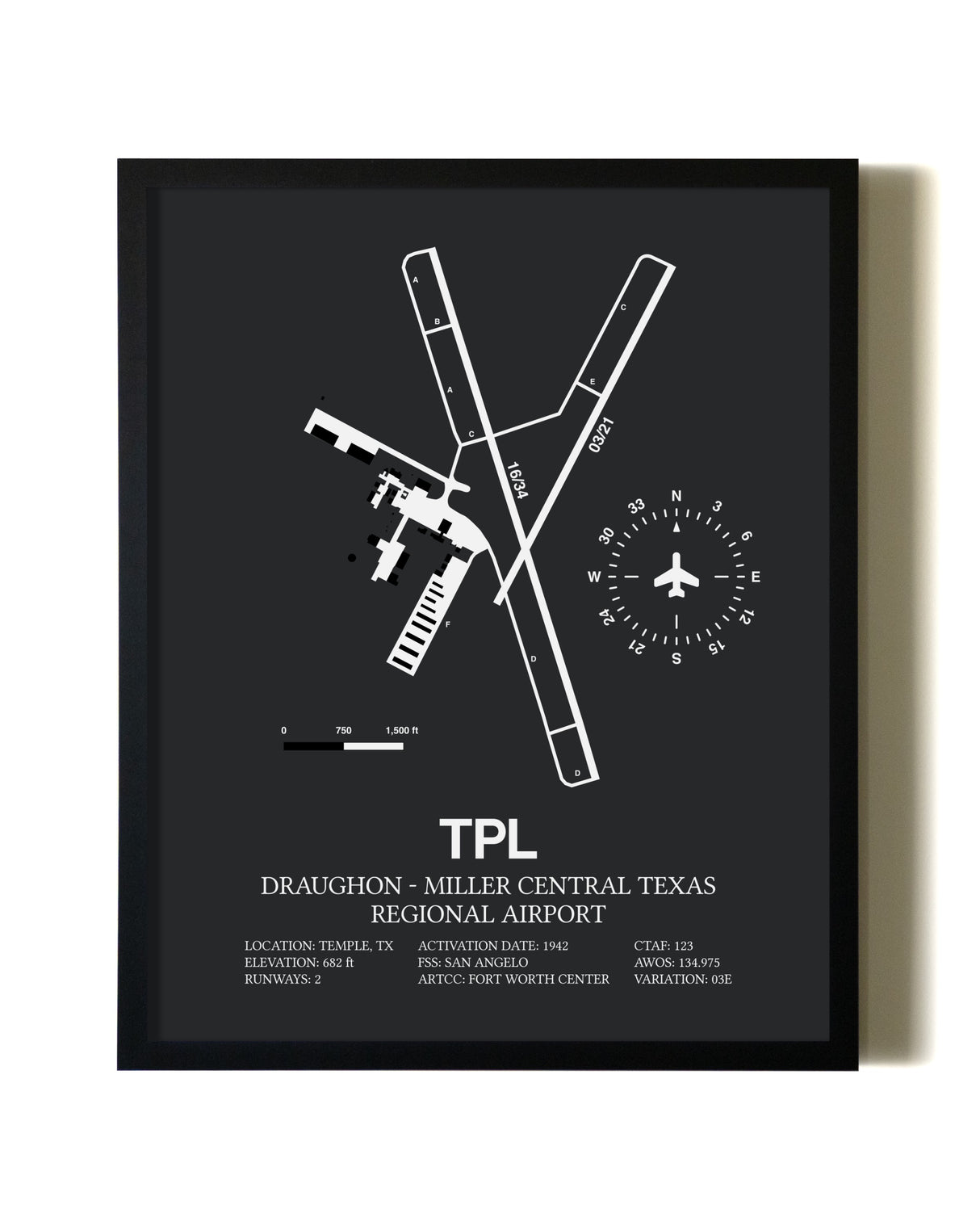 Unframed Draughon-Miller Central Texas Regional Airport map print poster