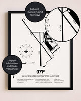 Framed Gladewater Municipal Airport layout wall art poster