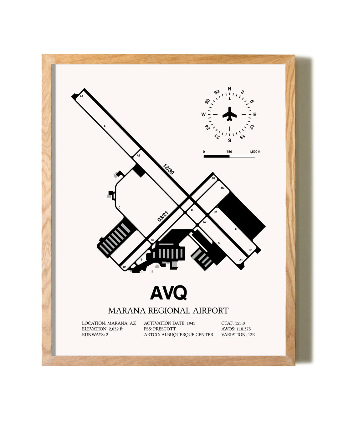 Marana Regional Airport framed print in natural wood frame
