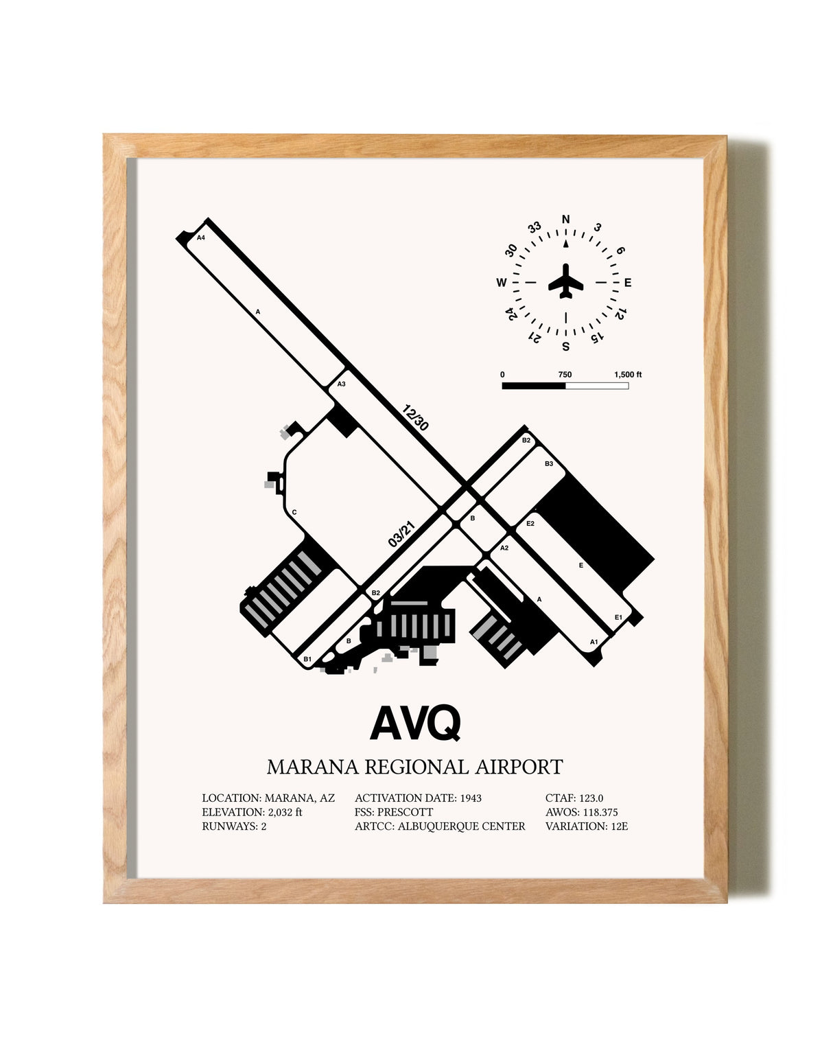Marana Regional Airport framed print in natural wood frame