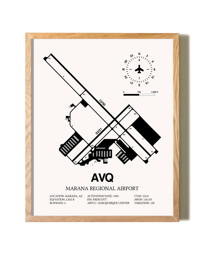 Marana Regional Airport framed print in natural wood frame