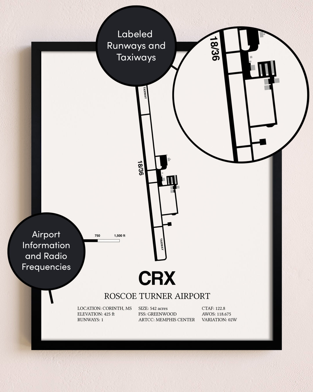 Framed Roscoe Turner Airport layout wall art poster