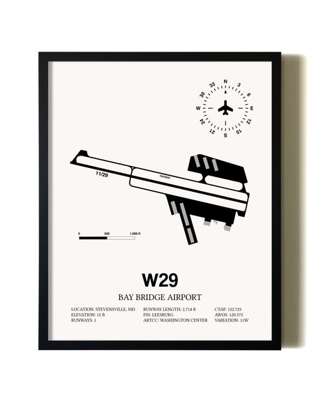 Framed Bay Bridge Airport wall art poster in black frame