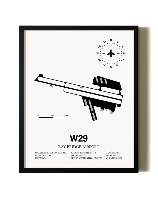 Framed Bay Bridge Airport wall art poster in black frame
