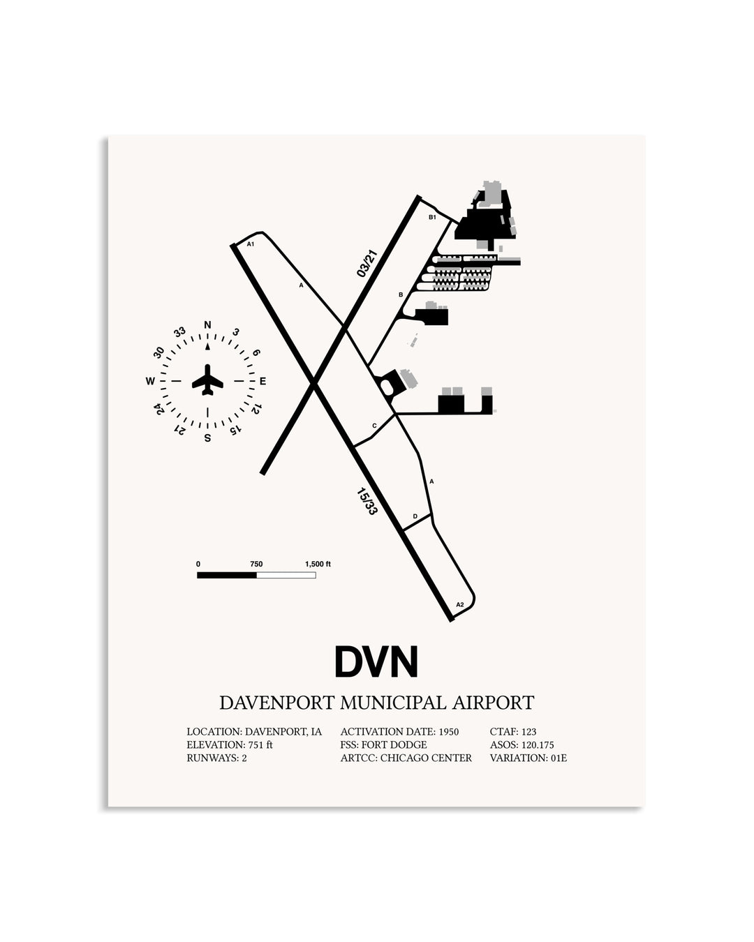 Gray Davenport Municipal Airport framed poster displayed in an airplane hangar