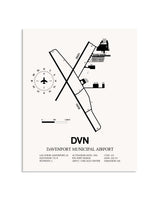 Gray Davenport Municipal Airport framed poster displayed in an airplane hangar