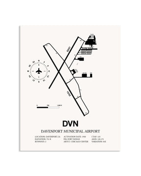 Gray Davenport Municipal Airport framed poster displayed in an airplane hangar