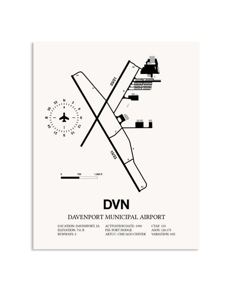 Gray Davenport Municipal Airport framed poster displayed in an airplane hangar