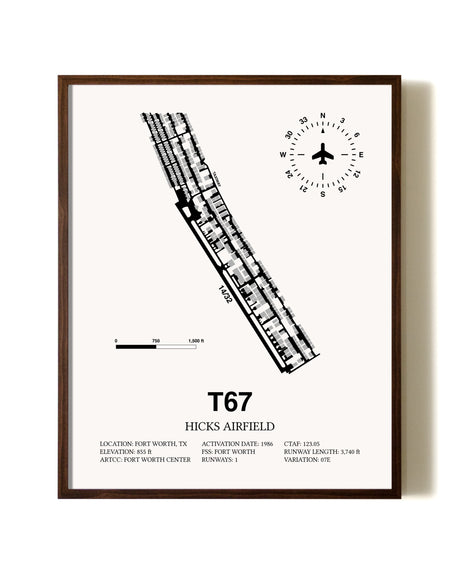 Hicks Airfield aviation print in walnut frame
